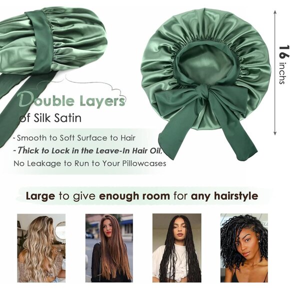 Silk-Satin Bonnet Hair Wrap for Sleeping with Bow Tie Band - Picture 2 of 8